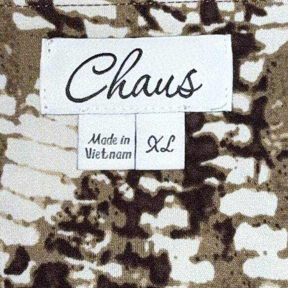 Chaus Top Shirt Women's XL Brown White Abstract Stretchy Casual Popover - Picture 5 of 8